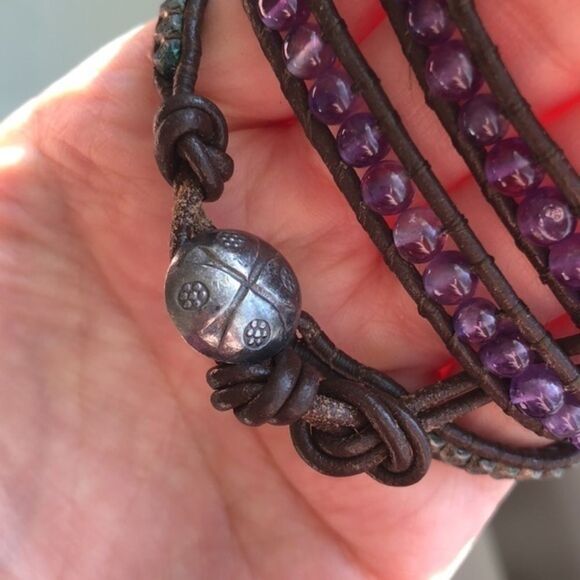 Amethyst And Leather Wrap Bracelet - Picture 4 of 9